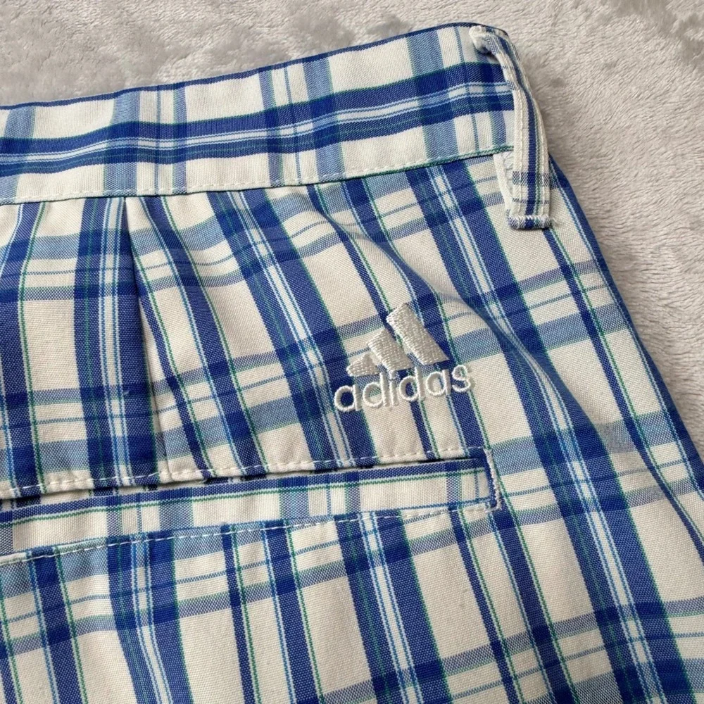Adidas Golf Shorts Mens 40 Blue White Plaid Flat Front Preppy 11